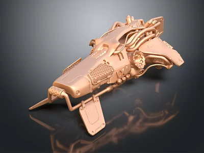 Golden Mechanical Model With Intricate Sci Fi Structure And Reflective Surface 3d model