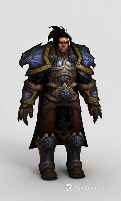 Tech Exhibition Hall Showcasing Blue Gold Scaled Armor With Claw Design Elements 3d model