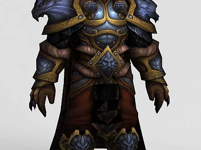 Tech Exhibition Hall Showcasing Blue Gold Scaled Armor With Claw Design Elements 3d model