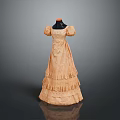 Elegant Vintage Orange Dress With Square Neckline Puffed Sleeves And Layered Ruffled Skirt