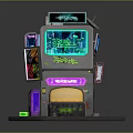 Cartoon Scene Of Vibrant Storefront With Neon Signs And Colorful Decorations