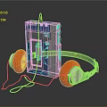 Modern Computer Setup Featuring Sony Walkman And Red Headphones 3d model