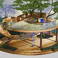 Circular Pergola With Wooden Structure Slide Railing And Surrounded by Trees 3d model
