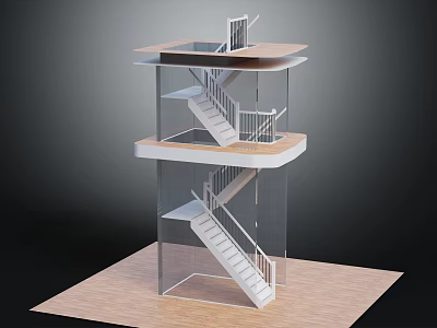 Modern Multi Level Staircase Design With Transparent Structure And Platforms In Architectural Model 3d model