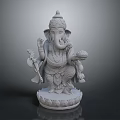 Intricate Ganesha Statue With Multiple Arms Holding Items And Decorative Pedestal Carvings