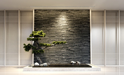 New Chinese style landscape sketch landscape background wall 3d model