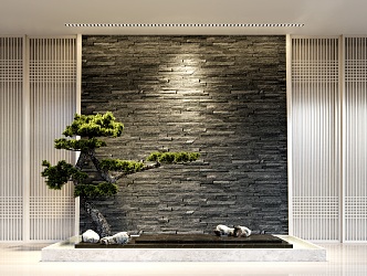 New Chinese style landscape sketch landscape background wall 3d model