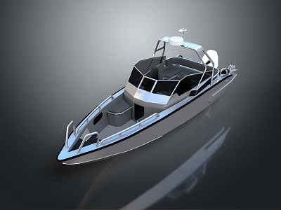 Modern Metallic Boat Design With Open Deck And Cockpit Structure 3d model