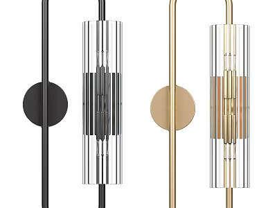Modern Black and Gold Wall Lamps with Transparent Glass Cylinders and Sleek Design 3d model