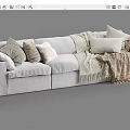Three Seater Sofa With Soft Textured Fabric Cozy Blankets And Decorative Pillows