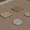 Japanese Style Woven Square Mats And Round Cushions On Wooden Floor