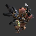 Goblin Adventurer With Large Mechanical Creature 3D Model Glowing Orange Parts And Weapons
