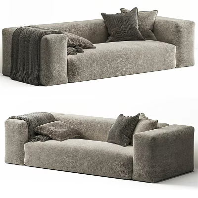 Gray Plush Sectional Sofa With Accent Pillows And Throw Blanket For Modern Living Room 3d model