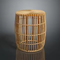 Bamboo Woven Cylindrical Stool with Grid Design and Natural Tone