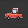 Red Cartoon Truck with Pink Roof Front and Blue Windows Black Wheels on Reflective Surface