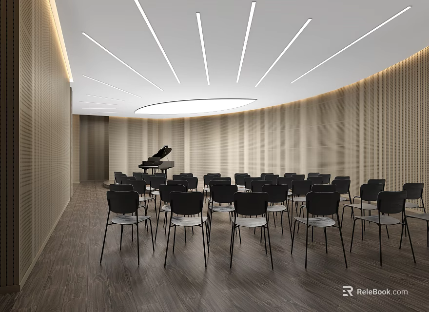 School Modern Music Classroom With Grand Piano And Chairs 3d model 