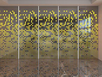 Modern Background Wall With Yellow Dot Pattern Panels And Lighting Reflection On Sleek Floor 3d model