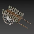 Vintage Old Wooden Cart With Green Planks And Large Worn Wheel