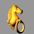 Golden Horse Head Shaped Door Handle with Detailed Mane and Circular Ring Pull Design