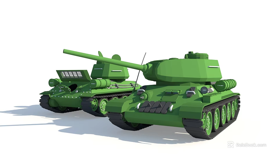 Two Green Armored Tanks As Military Combat Vehicles 3d model 