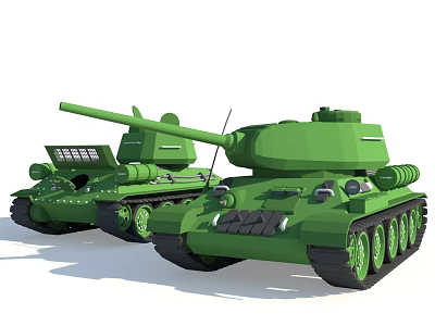 Two Green Armored Tanks As Military Combat Vehicles 3d model