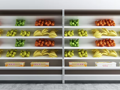 Display Shelves Stocked with Fresh Fruits and Packaged Products in Retail Store 3d model