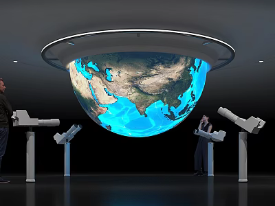 Large 3D Globe Display With People Using Interactive Control Devices In Exhibition Space 3d model