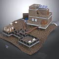 Rustic Two Story Wooden House With Solar Panels Wooden Deck And External Stairs