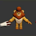 Angry Cartoon Lion With Red Mane Holding White Rocket Launcher And Colorful Ball