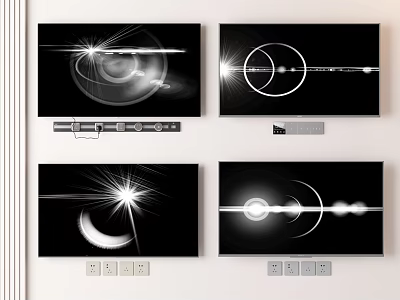 Modern Wall Mounted TVs With Black And White Light Patterns And Circular Rings 3d model