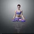 Woman Practicing Yoga In Lotus Pose Wearing Blue White Pattern Yoga Outfit