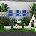 Outdoor Flower Arrangement Decor With White Tent Green Plants Lawn And Decorative Items