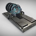 Futuristic Sci Fi Portal Device With Circular Ring Blue Neon Lights And Metal Platform