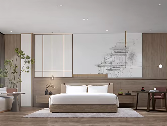 New Chinese Room Hotel Room 3d model