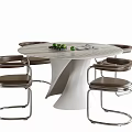 Modern Round White Dining Table with Brown Metal Frame Chairs and Fruit Decoration 3d model