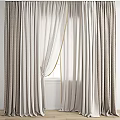 Double Layered Striped Curtains With Light Inner Layer Tied By Ribbon 3d model