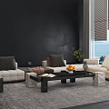 Modern Sofa Coffee Table Set With Area Rug Throw Pillows And Sea View Window 3d model