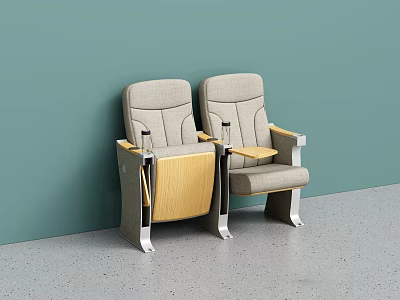 Gray Single Chair With Wooden Armrests Metal Frame And Small Table Tray Against Wall 3d model