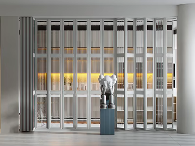 Modern Metal Frame Glass Panel Folding Door in Spacious Hall Interior Design 3d model