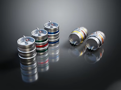 Colorful Stacked Metal Cans With Striped Design And Reflective Surface For Daily Use 3d model