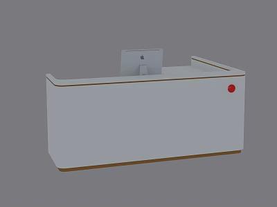 White Reception Desk With Wooden Trim And Computer Monitor Red Accent 3d model
