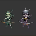 Two Cartoon Style Skeleton Archer 3D Characters With Armor Helmet And Bow 3d model