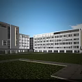 Modern School Building With Glass Curtain Walls And Landscaped Front Area