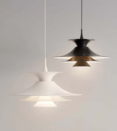 Modern White And Black Pendant Lights With Stylish Layered Shades Design 3d model