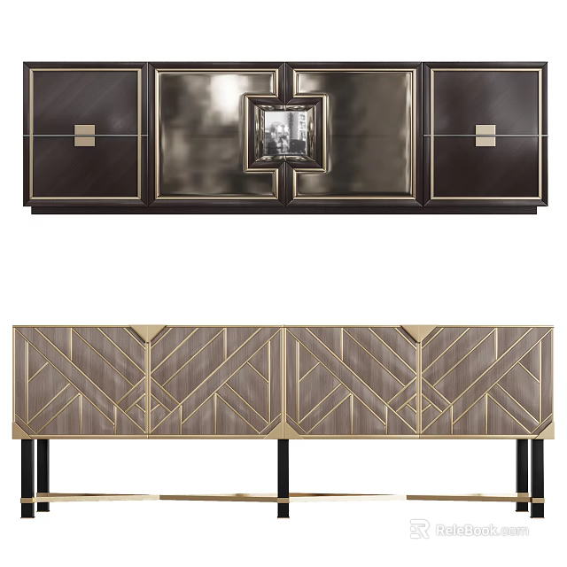 Elegant Modern TV Stand With Geometric Pattern And Metal Accents Design 3d model 