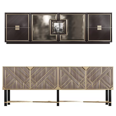 Elegant Modern TV Stand With Geometric Pattern And Metal Accents Design 3d model