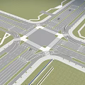 Comprehensive Road Infrastructure Design for Multi Lane Intersection with Pedestrian Paths and Green Spaces 3d model