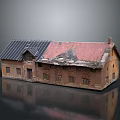 Old Brick Building With Damaged Roof Red Tiles And Black Roof Section