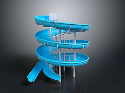 Fun Blue Spiral Water Slide With Multi Tiered Curved Structure Design For Play 3d model