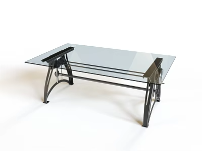 Modern Coffee Table With Glass Top And Black Metal Frame Sleek Design 3d model